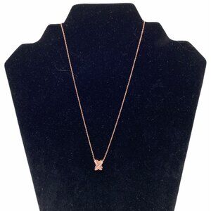 X Intertwined Women's Crystals Charm Necklace Rose Gold Alloy Chain Adjustable